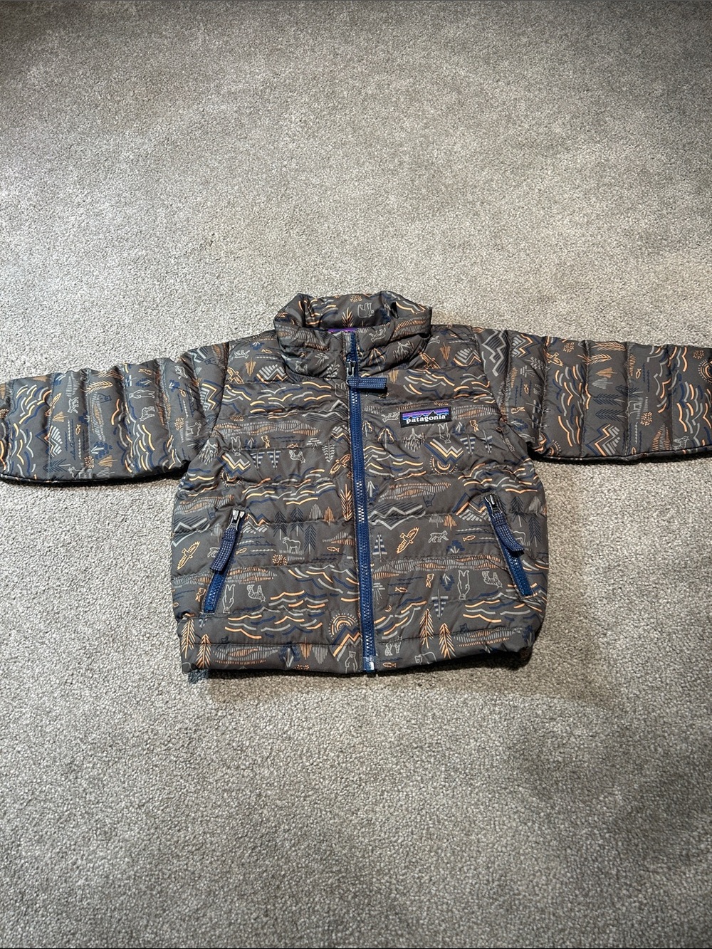 Patagonia Kids Puffer Jacket in Charcoal with Rust Accents